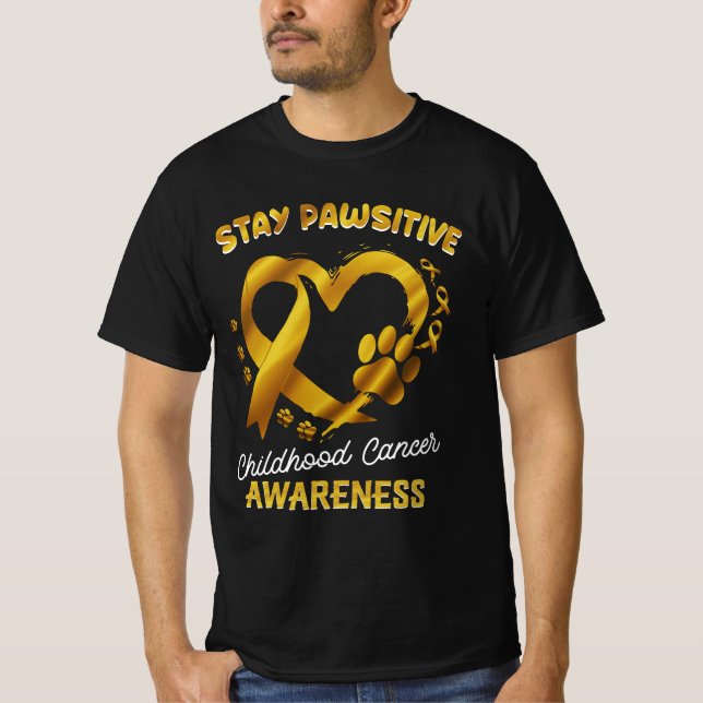 Camiseta Stay Pawsitive Childhood Cancer Awareness Ribbon P (Frente)