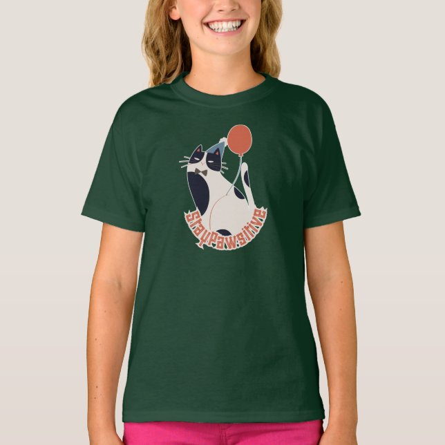 Camiseta Stay Pawsitive Kids Deep Forest Green Tuxedo Cat B (Frente)