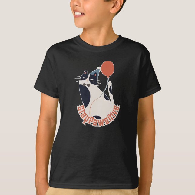 Camiseta Stay Pawsitive Kids Tuxedo Cat Birthday Party Blac (Frente)