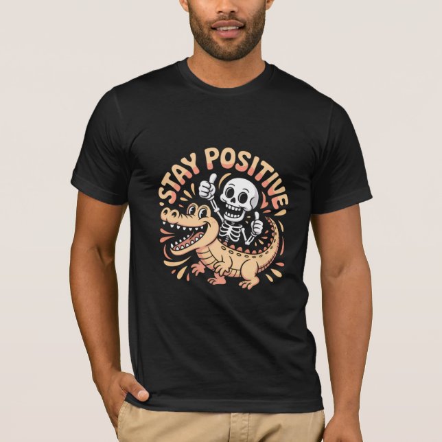 Camiseta Stay Positive Skeleton and Crocodile (Frente)