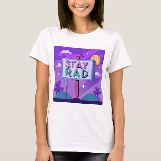 Camiseta "Stay Rad" Vaporwave Sunset Scene (Frente)