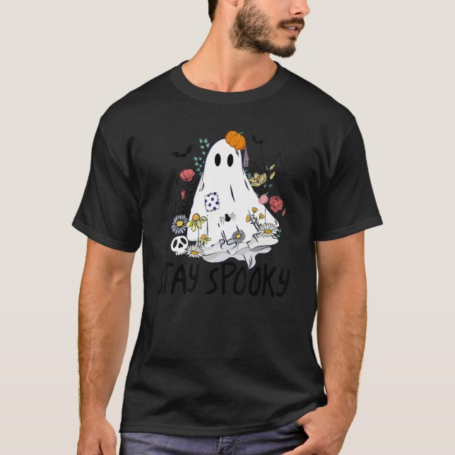 Camiseta Stay Spooky Retro Spooky Floral Ghost Hippie Hallo (Frente)