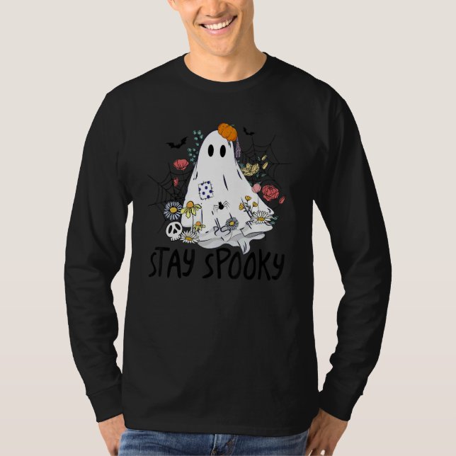 Camiseta Stay Spooky Retro Spooky Floral Ghost Hippie Hallo (Frente)