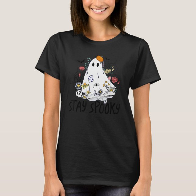 Camiseta Stay Spooky Retro Spooky Floral Ghost Hippie Hallo (Frente)
