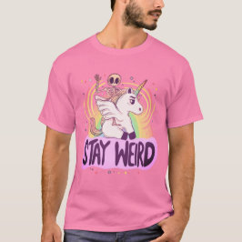 Camiseta Stay Weird - Skeleton Rides a Unicorn into the Sur