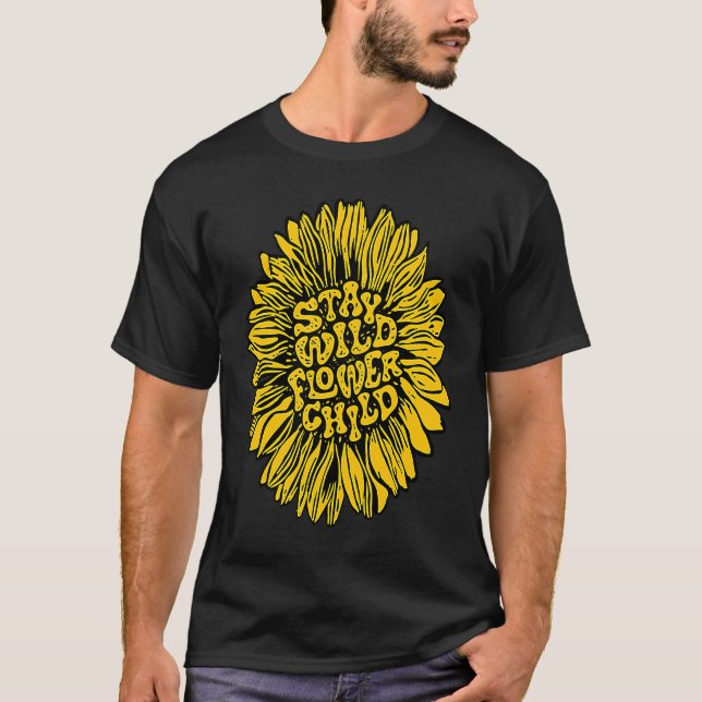 Camiseta Stay Wild Flower Child Gypsy Hippie Summer Yellow  (Frente)