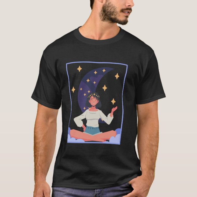 Camiseta Stay Wild Moon Child Hippie Sitting on Crescent Mo (Frente)