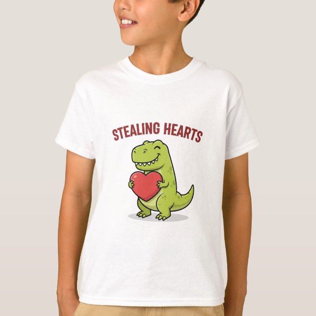 Camiseta Stealing Hearts T-Rex Dinosaur Cute Boys Valentine (Frente)