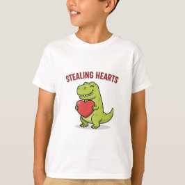 Camiseta Stealing Hearts T-Rex Dinossauro Meninos Fofo Dia