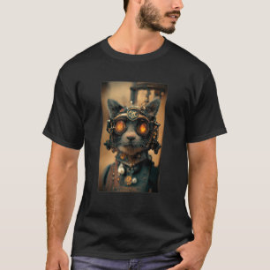 Camiseta Steampunk Cat Engenheiro Realista Robot Science An