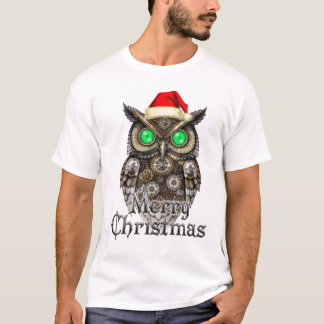 Camiseta Steampunk Christmas Owl: Vintage Brass & Emerald E