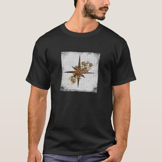 Camiseta Steampunk Compass Star Grunge (Frente)