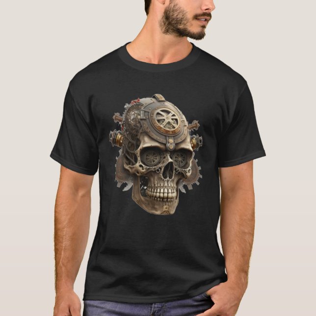 Camiseta Steampunk Dark Skull Retro Scifi Mechanical Gear C (Frente)