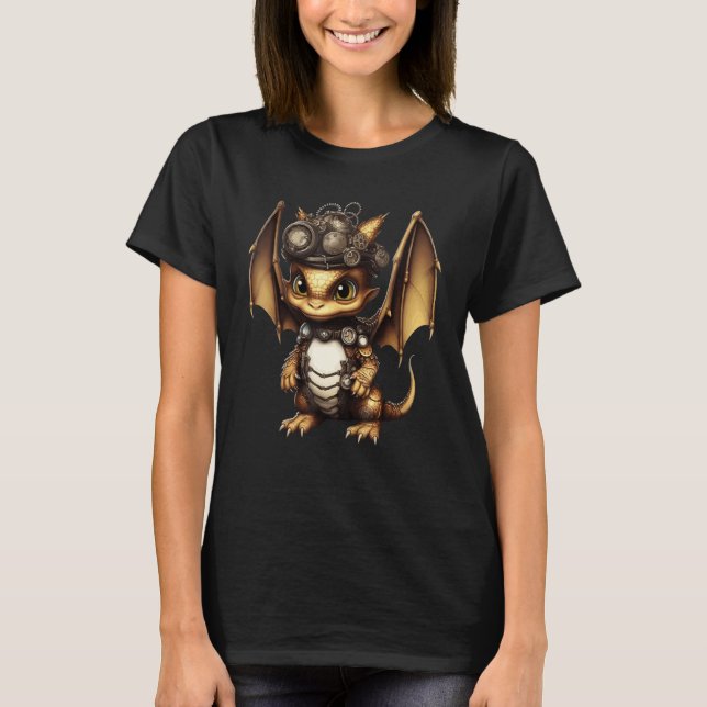 Camiseta Steampunk Dragon Gears Graphic Artwork Fantasy 7 (Frente)