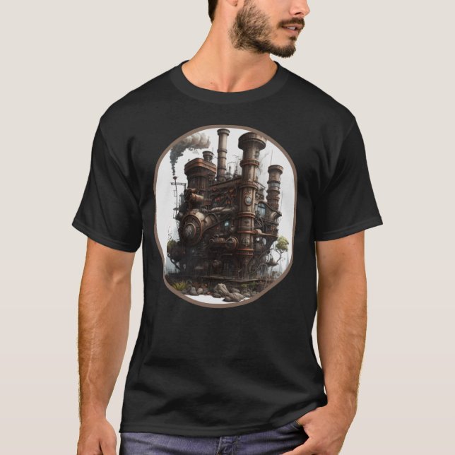 Camiseta Steampunk Dystopian City Retro Scifi Mechanical Ge (Frente)