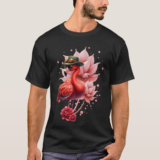 Camiseta Steampunk Flamingo - Trabalho de arte Digital Fant (Frente)