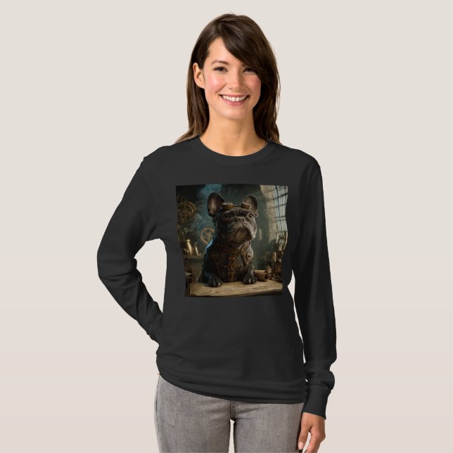 Camiseta Steampunk Frenchie (Edição 1) - Manga Longa Básica (Frente Completa)