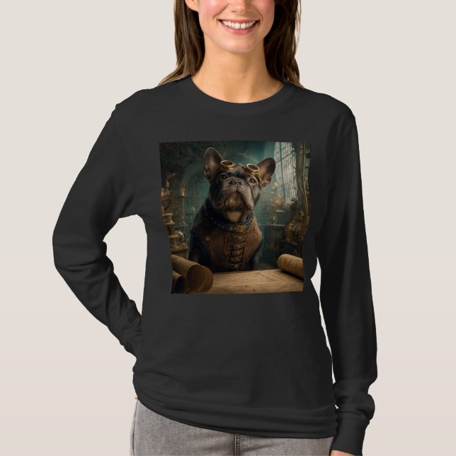 Camiseta Steampunk Frenchie (Edição 2) - Manga Longa Básica (Frente)