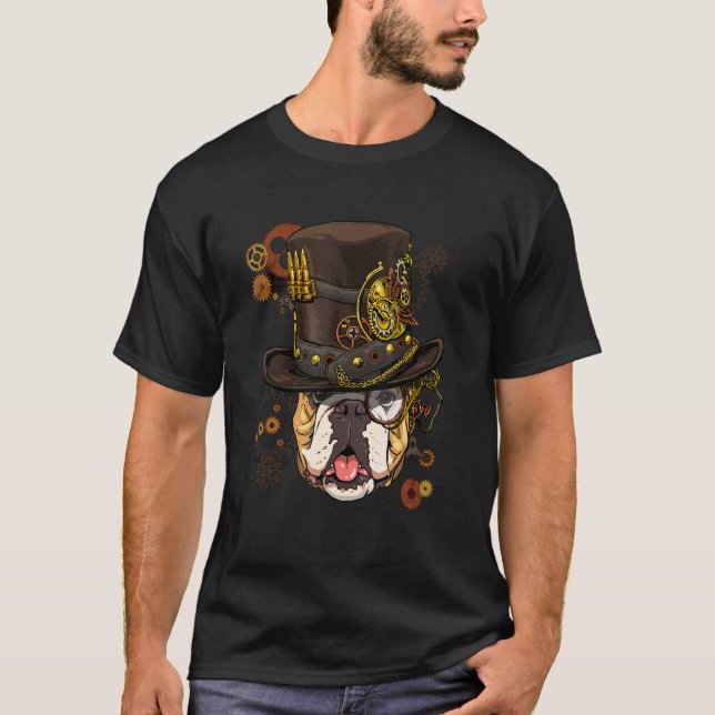 Camiseta Steampunk Gothic American Bulldog Animal Face Bull (Frente)