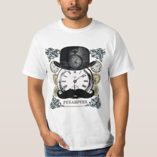 Camiseta Steampunk - jogador, moustache e colagem dos
