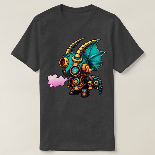 Camiseta Steampunk Kawaii Dragon Robot 3 (Frente do Design)