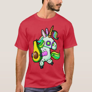 Camiseta Steampunk Kawaii Unicorn Robot Segurando Avocado