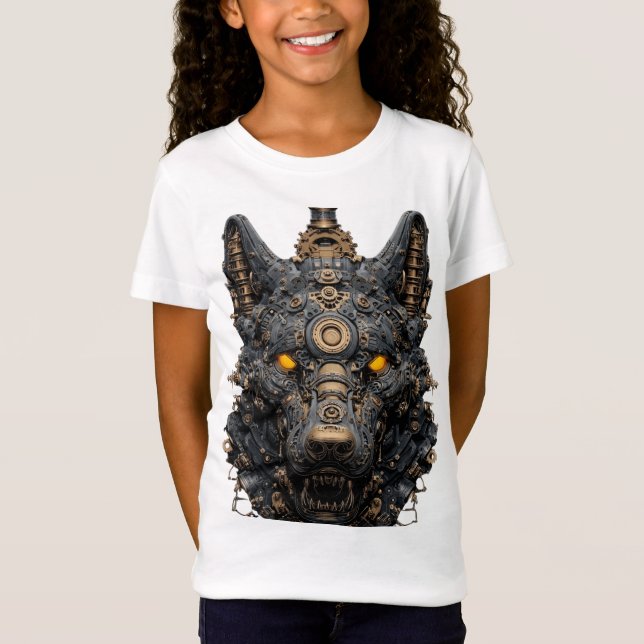 Camiseta Steampunk Mechanical Wolf Head - Cyberpunk Robot A (Frente)
