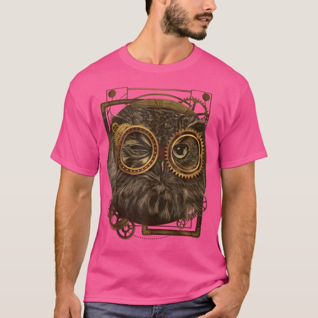 Camiseta Steampunk Owl Victorian Art Mechanian Steam Punk (Frente)