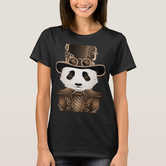 Camiseta Steampunk Panda com o olhar antigo do chapéu (Frente)