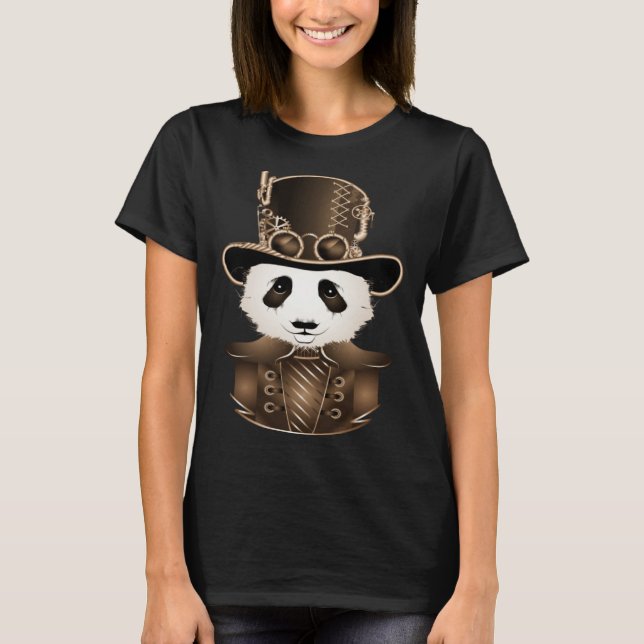 Camiseta Steampunk Panda with Hat Antique Look (Frente)