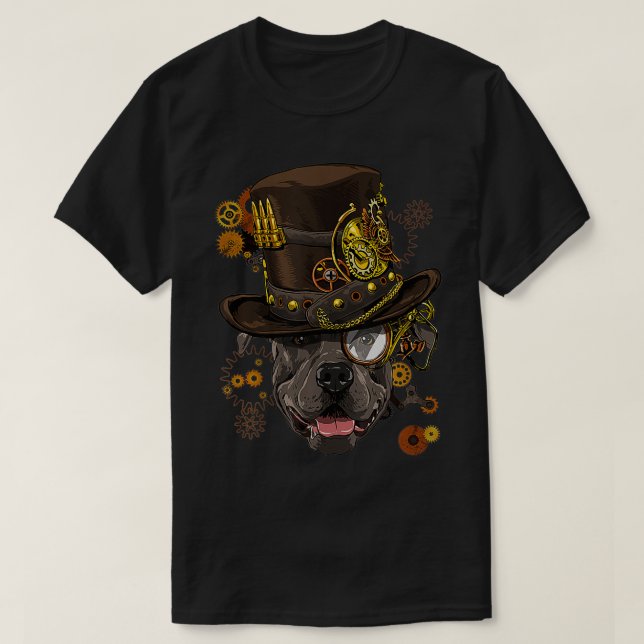 Camiseta Steampunk Pit Bull Dog Steampunk (Frente do Design)