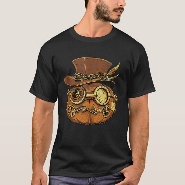 Camiseta Steampunk Pumpkin Halloween assustador outubro Ass (Frente)