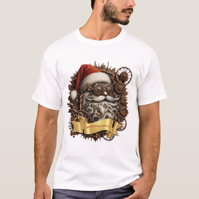 Camiseta Steampunk Shiftmas: Gears e Victorian Cheer! (Frente)