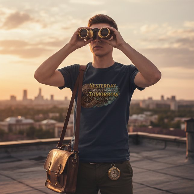 Camiseta Steampunk Time Machine - Yesterday & Tomorrow Navy (Criador carregado)