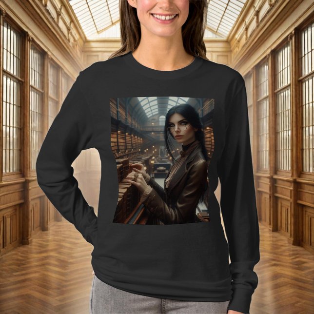 Camiseta Steampunk Vintage Victorian Lady Librarian (Criador carregado)