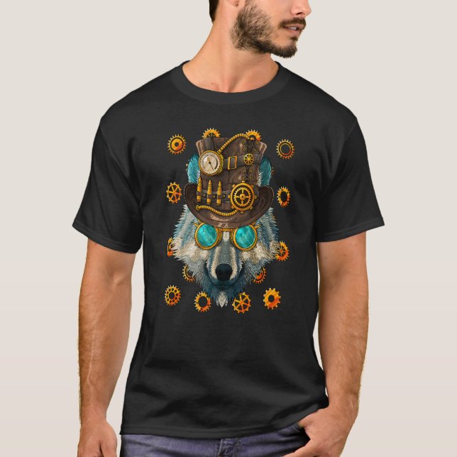 Camiseta Steampunk Wolf Medieval Victorian Steam Powered An (Frente)