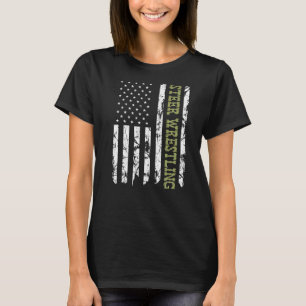 Camiseta Steer Luta Patriotic American Flag Rodeo Bull