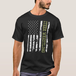 Camiseta Steer Luta Patriotic American Flag Rodeo Bull