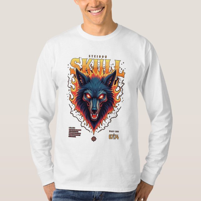 Camiseta Steidon Skull - Tee Cabeça de Lobo Flamejante (Frente)