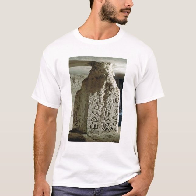 Camiseta Stele com o texto de uma lei sagrado (Frente)
