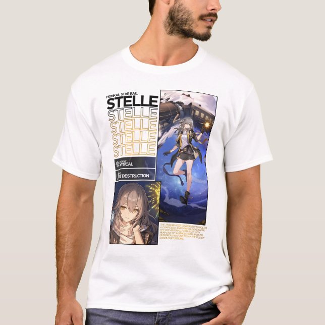 Camiseta Stelle Physical Character Info - Trilho Honkai Sta (Frente)
