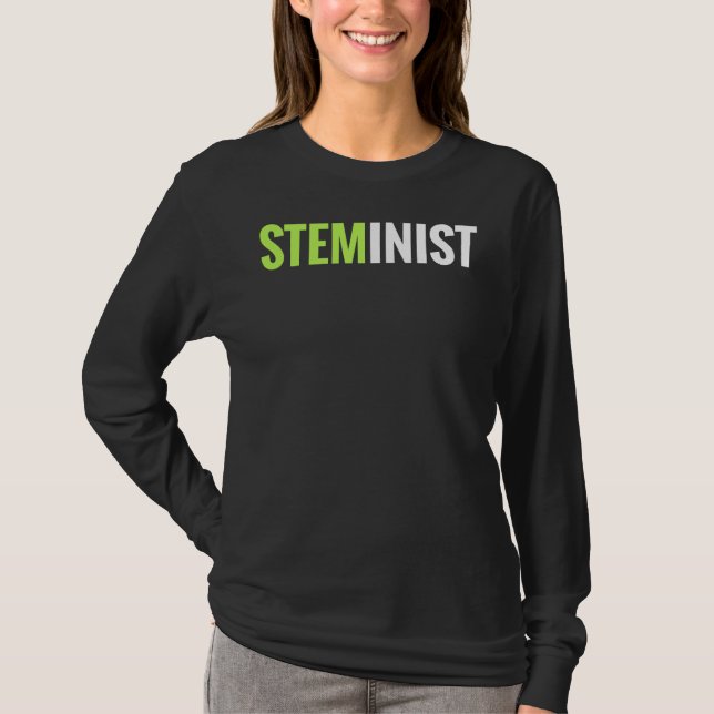 Camiseta STEMinist 3/4 dePescoço da Capa (mais o tamanho) (Frente)