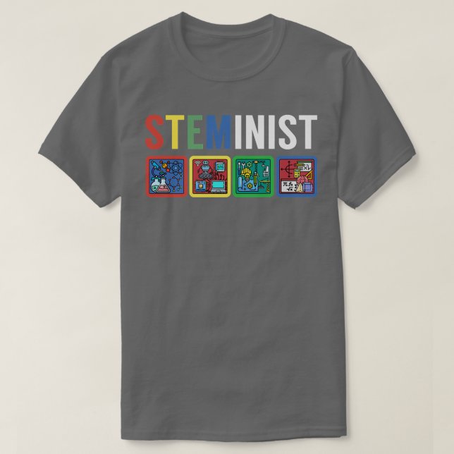 Camiseta Steminist Science Technology Engineering Math STEM (Frente do Design)