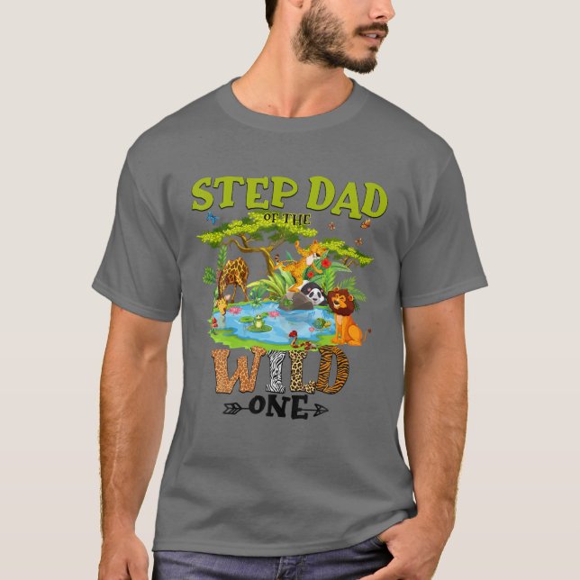 Camiseta Step Dad Of The Wild One Zoo Birthday Woodland Ani (Frente)