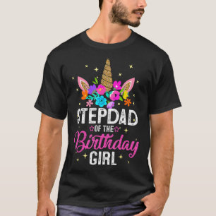 Camiseta Stepdad Da Rapariga De Aniversário Mãe Unicórn Nas