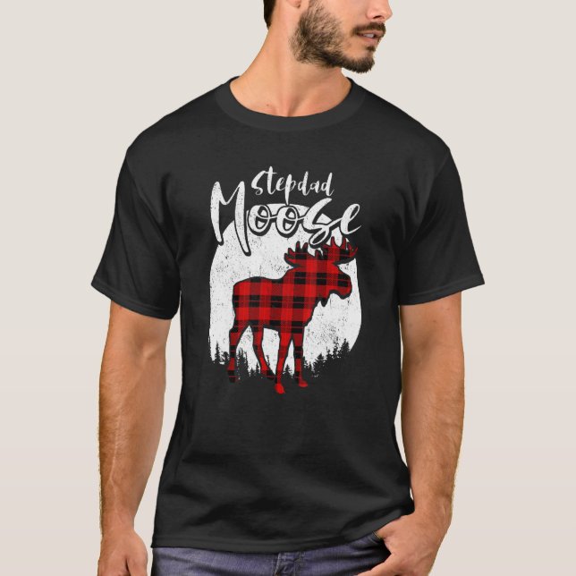 Camiseta Stepdad Moose Red Plaid Buffalo Matching Family Pa (Frente)
