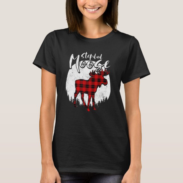 Camiseta Stepdad Moose Red Plaid Buffalo Matching Family Pa (Frente)