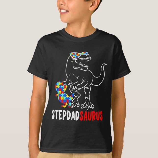 Camiseta Stepdadsaurus T Rex Dinossauro Autismo Conscientiz (Frente)