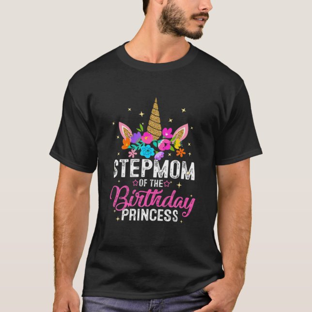 Camiseta Stepman Do Aniversário Princesa Engraçada Unicorn  (Frente)