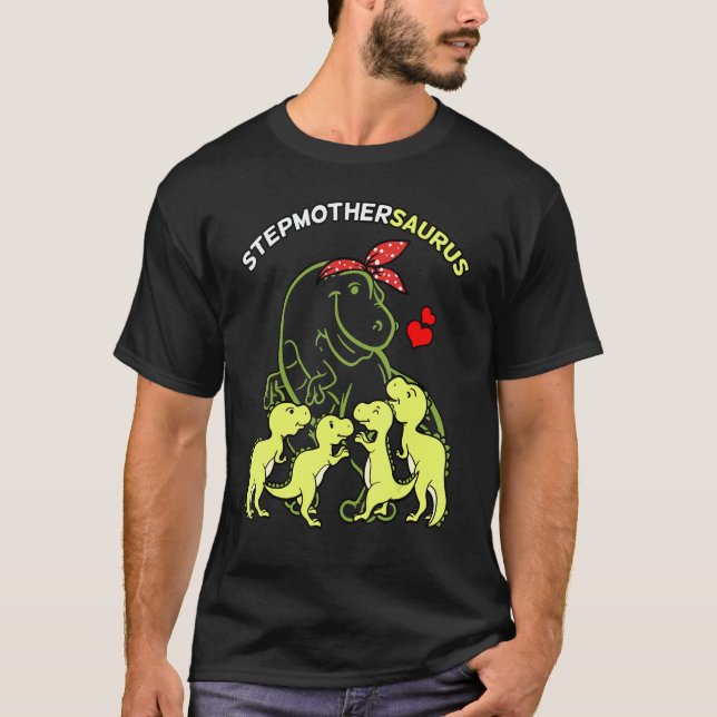 Camiseta Stepmothersaurus StepMãe 4 Crianças Dinossauro Mãe (Frente)